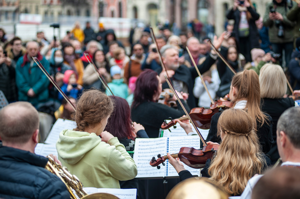 Orchestra Playing on Street